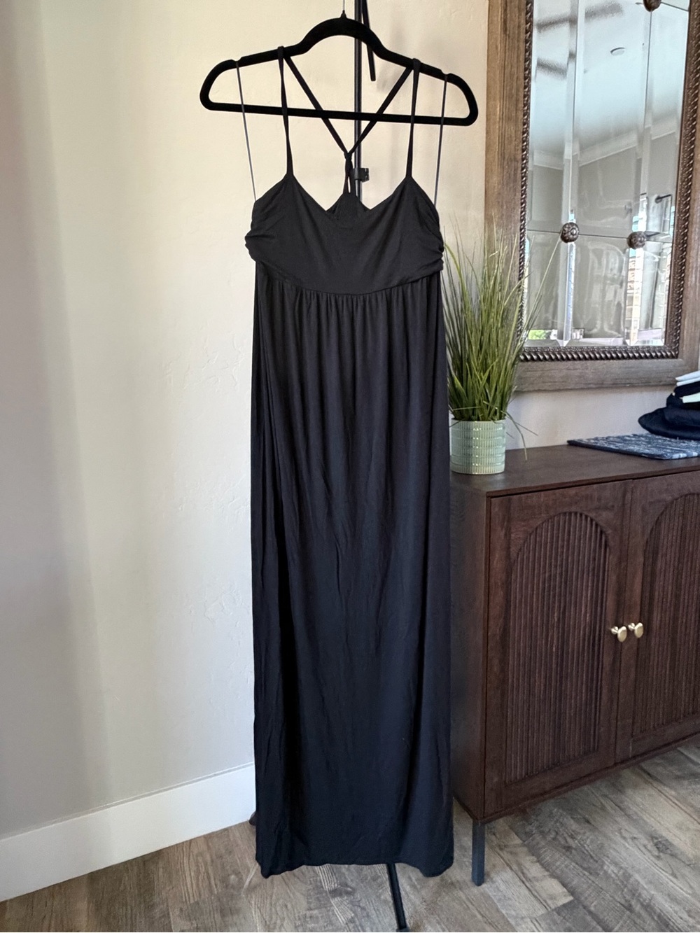 Chaser True Black Maxi Dress NWT Strappy Back Side Slit Soft Knit XS